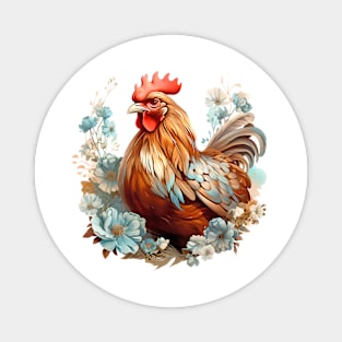 Rooster and Florals E Magnet